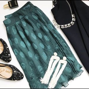 Emerald Green Pleated Polka Dot Skirt